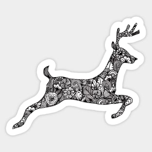 Monochrome zentangle Christmas jumping reindeer Sticker